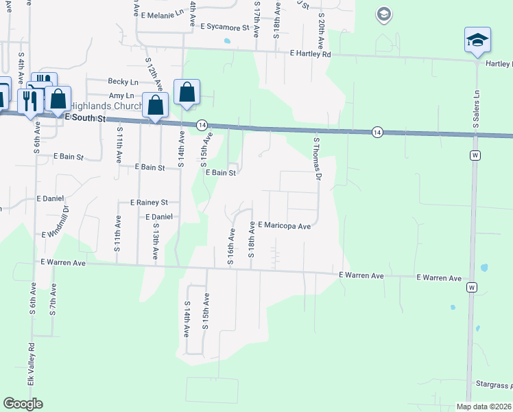 map of restaurants, bars, coffee shops, grocery stores, and more near 1921 South 18th Avenue in Ozark