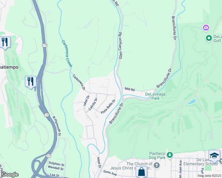 map of restaurants, bars, coffee shops, grocery stores, and more near 304 Esmeralda Drive in Santa Cruz