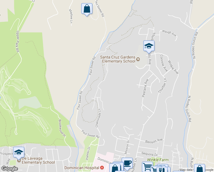 map of restaurants, bars, coffee shops, grocery stores, and more near 3552 Paul Sweet Road in Santa Cruz