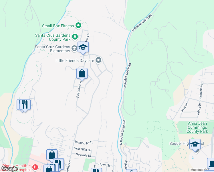 map of restaurants, bars, coffee shops, grocery stores, and more near in Santa Cruz