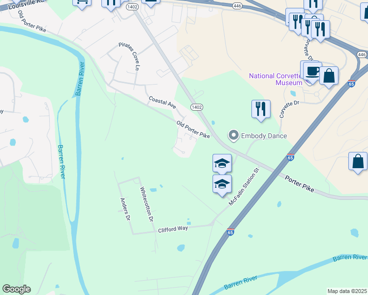 map of restaurants, bars, coffee shops, grocery stores, and more near 152 Candle Court in Bowling Green