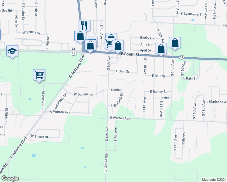 map of restaurants, bars, coffee shops, grocery stores, and more near 606 East Daniels in Ozark