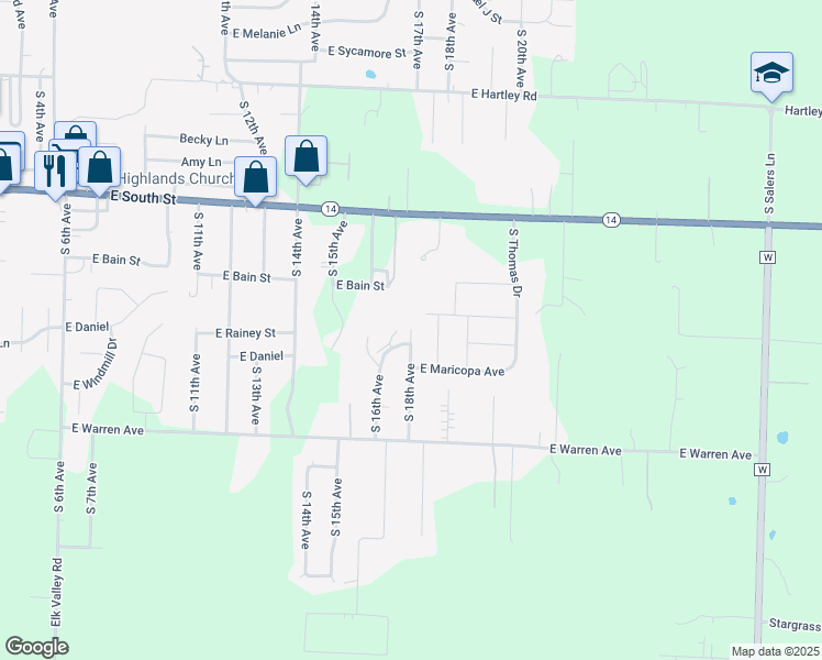 map of restaurants, bars, coffee shops, grocery stores, and more near 1901 South 18th Avenue in Ozark