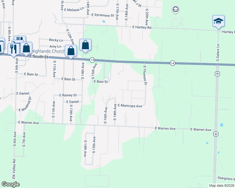 map of restaurants, bars, coffee shops, grocery stores, and more near 1901 S 18th Ave in Ozark