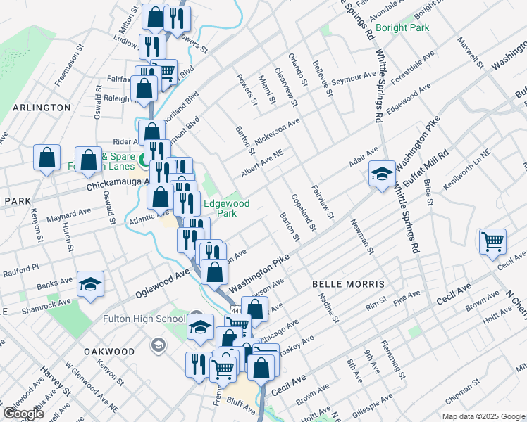 map of restaurants, bars, coffee shops, grocery stores, and more near in Knoxville