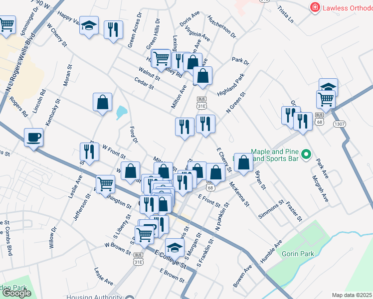 map of restaurants, bars, coffee shops, grocery stores, and more near in Glasgow