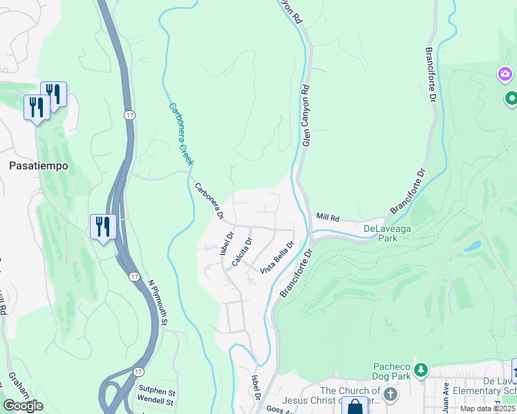 map of restaurants, bars, coffee shops, grocery stores, and more near 111 Esmeralda Drive in Santa Cruz