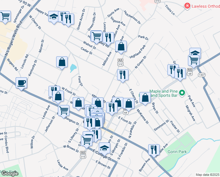 map of restaurants, bars, coffee shops, grocery stores, and more near in Glasgow
