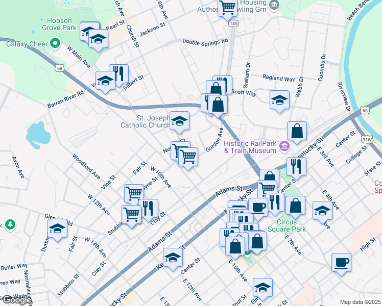 map of restaurants, bars, coffee shops, grocery stores, and more near 300-344 Church St in Bowling Green