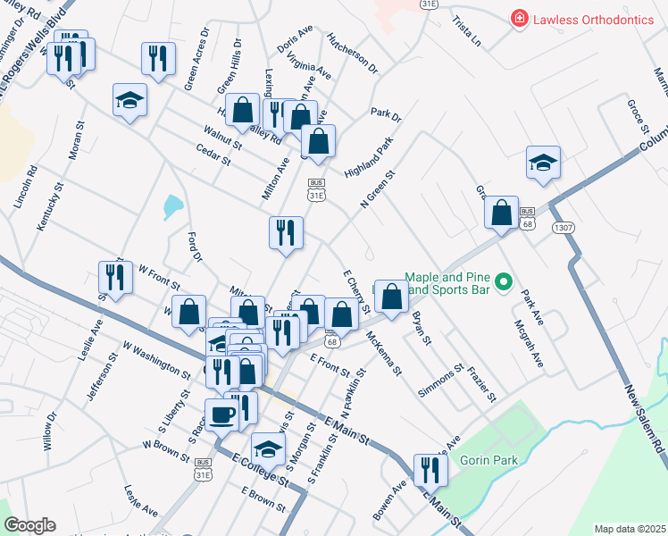 map of restaurants, bars, coffee shops, grocery stores, and more near 104-212 East Cherry Street in Glasgow