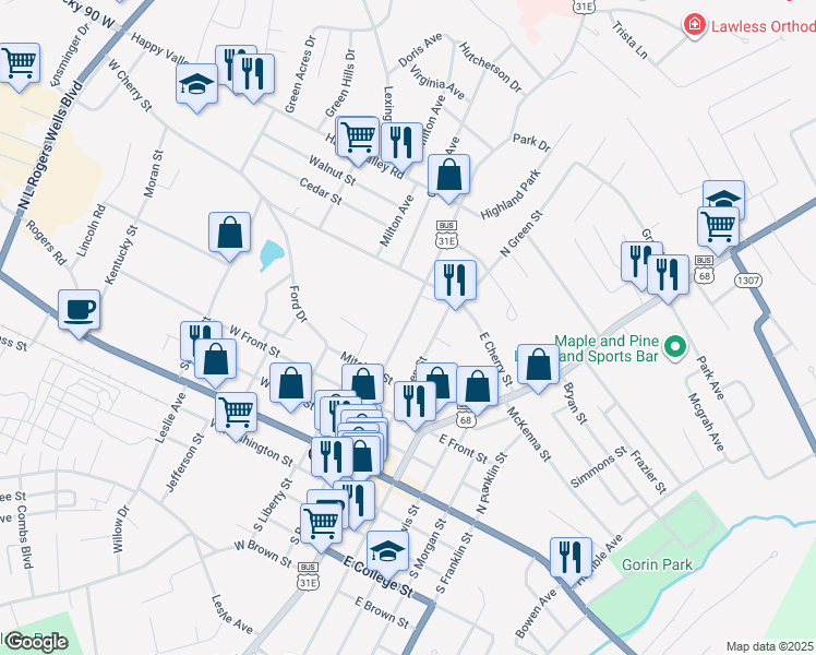 map of restaurants, bars, coffee shops, grocery stores, and more near in Glasgow