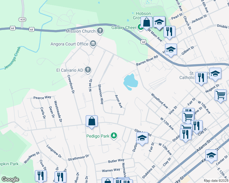 map of restaurants, bars, coffee shops, grocery stores, and more near 400 Thames Way in Bowling Green