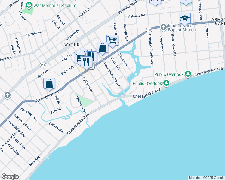 map of restaurants, bars, coffee shops, grocery stores, and more near 100 Harbor Drive in Hampton