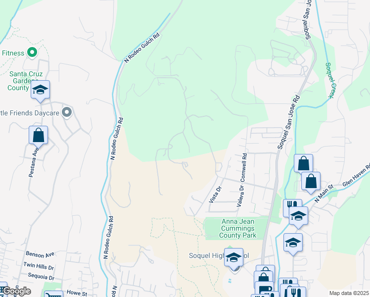 map of restaurants, bars, coffee shops, grocery stores, and more near 3925 Transom Court in Soquel
