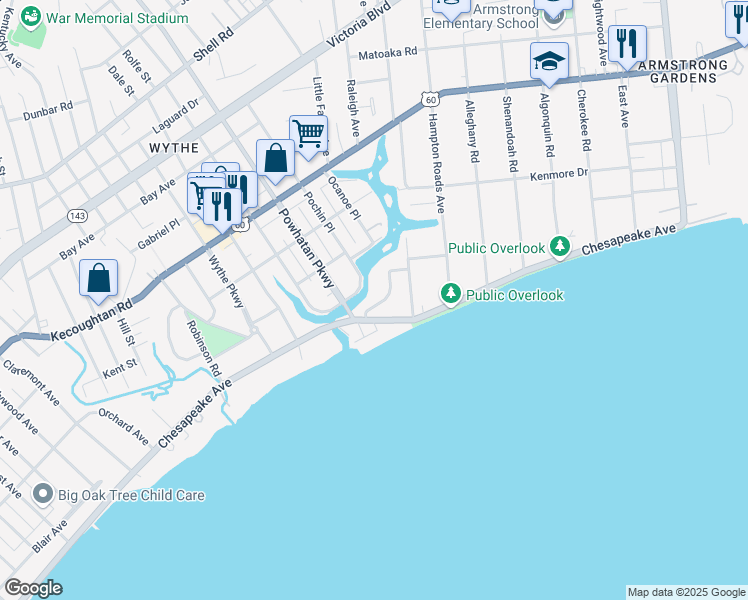 map of restaurants, bars, coffee shops, grocery stores, and more near 5 Terrace Road in Hampton