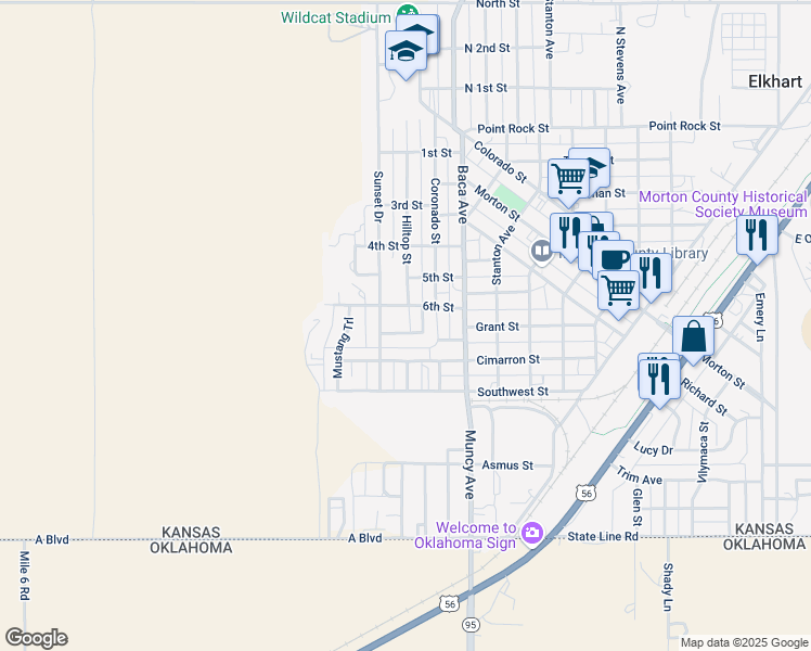 map of restaurants, bars, coffee shops, grocery stores, and more near 600-698 Sunset Drive in Elkhart