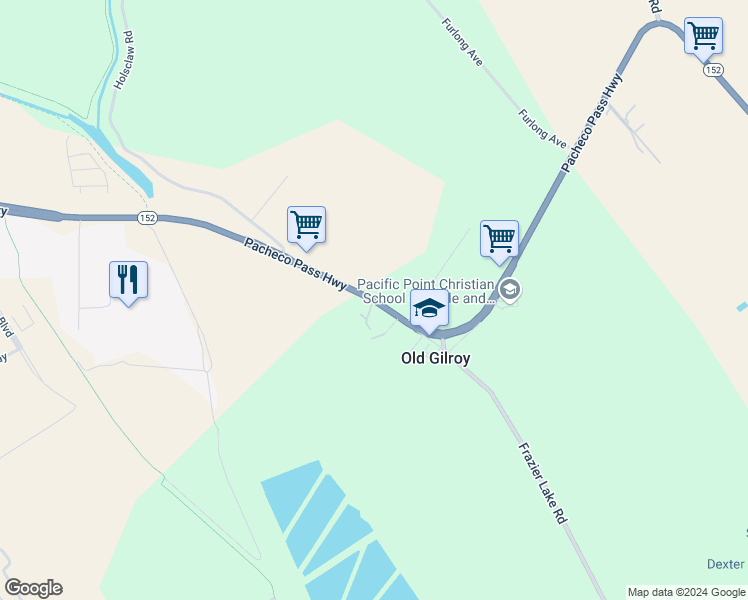 map of restaurants, bars, coffee shops, grocery stores, and more near 2025 Pacheco Pass Highway in Gilroy