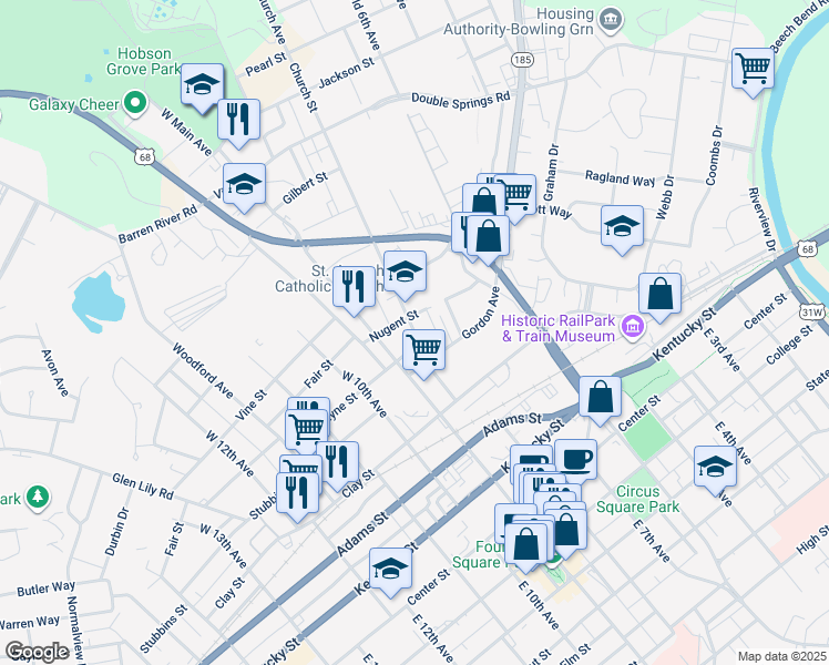 map of restaurants, bars, coffee shops, grocery stores, and more near 344 Church Street in Bowling Green