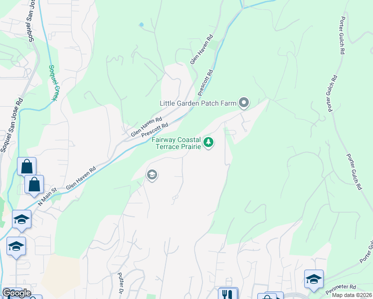 map of restaurants, bars, coffee shops, grocery stores, and more near 4330 Fairway Drive in Soquel