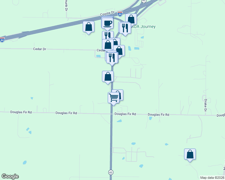 map of restaurants, bars, coffee shops, grocery stores, and more near 4770-4890 Highway 43 in Joplin