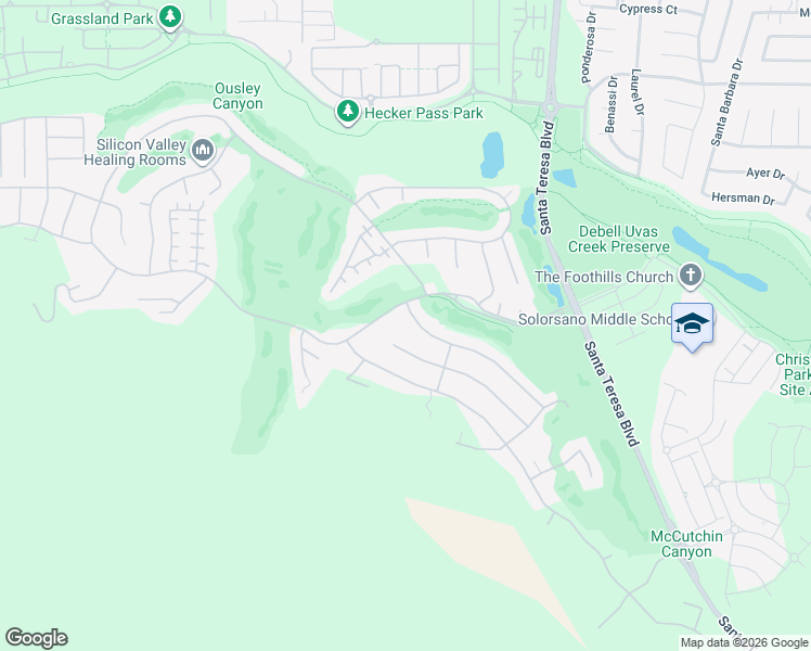 map of restaurants, bars, coffee shops, grocery stores, and more near 3050 Club Drive in Gilroy