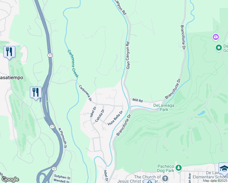 map of restaurants, bars, coffee shops, grocery stores, and more near 407 Esmeralda Drive in Santa Cruz