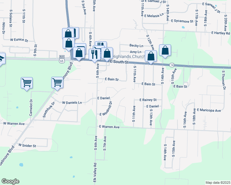 map of restaurants, bars, coffee shops, grocery stores, and more near 803 East Daniel in Ozark