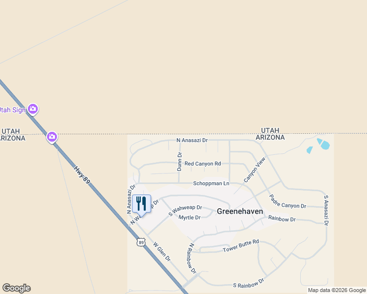 map of restaurants, bars, coffee shops, grocery stores, and more near 135 Dunn Drive in Page