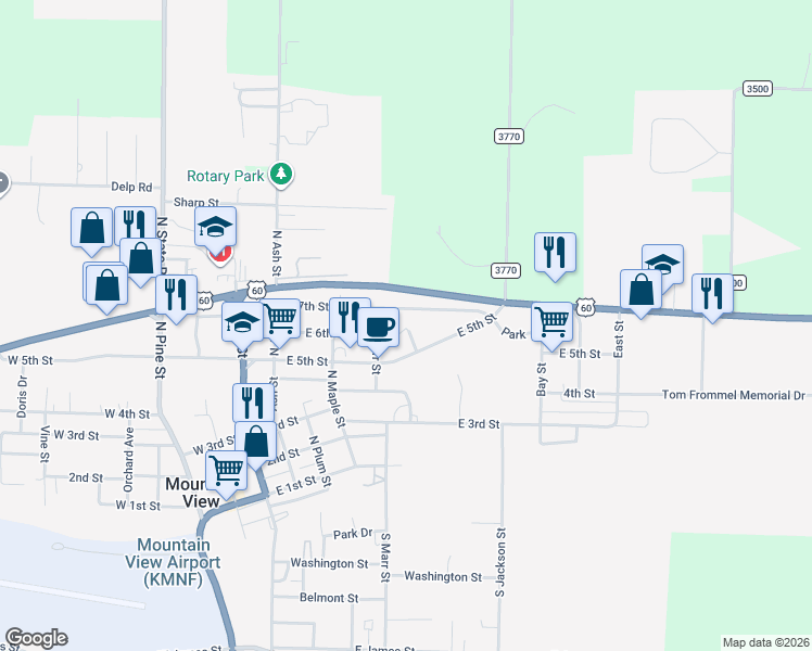 map of restaurants, bars, coffee shops, grocery stores, and more near 501-769 East 7th Street in Mountain View