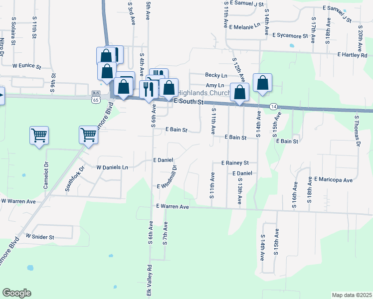 map of restaurants, bars, coffee shops, grocery stores, and more near 718 East Daniel in Ozark