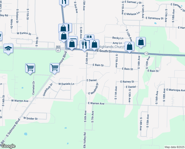 map of restaurants, bars, coffee shops, grocery stores, and more near 709 Watermill Circle in Ozark