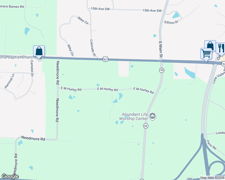 map of restaurants, bars, coffee shops, grocery stores, and more near 574 East M Hurley Road in Calvert City