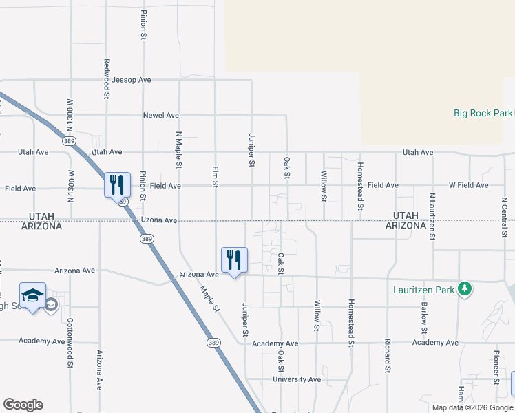 map of restaurants, bars, coffee shops, grocery stores, and more near 640 Juniper Street in Hildale