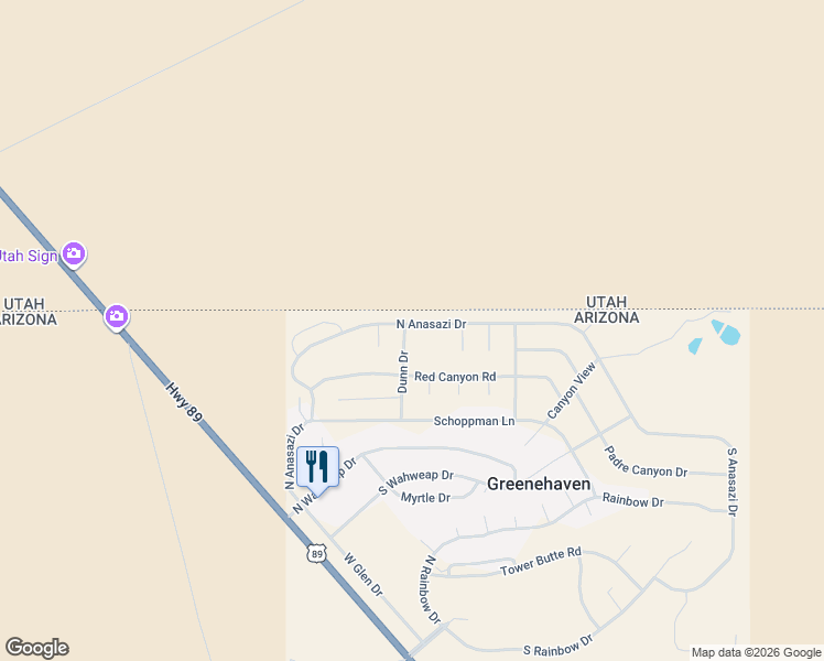 map of restaurants, bars, coffee shops, grocery stores, and more near 135 Dunn Drive in Page