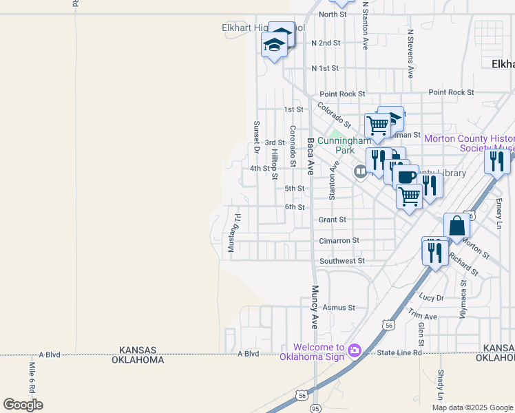 map of restaurants, bars, coffee shops, grocery stores, and more near 600 Sunset Drive in Elkhart