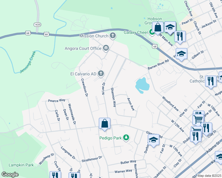 map of restaurants, bars, coffee shops, grocery stores, and more near 434 Trent Way in Bowling Green