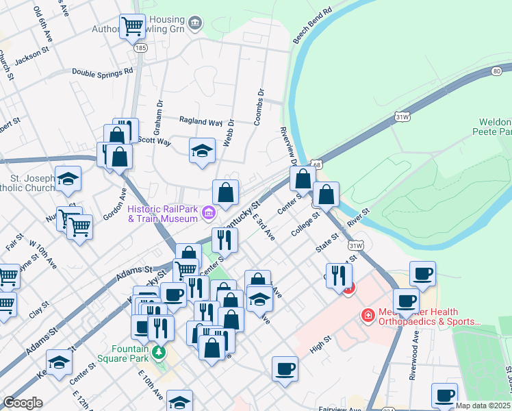 map of restaurants, bars, coffee shops, grocery stores, and more near 333 Kentucky Street in Bowling Green