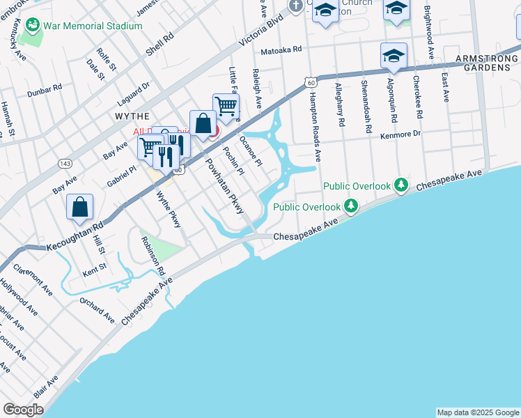 map of restaurants, bars, coffee shops, grocery stores, and more near 207 Harbor Drive in Hampton