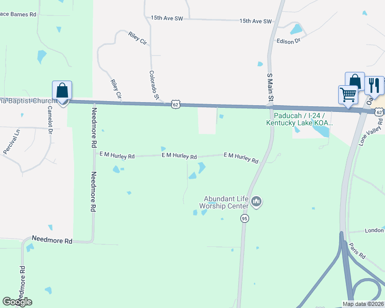 map of restaurants, bars, coffee shops, grocery stores, and more near 1-575 East M Hurley Road in Calvert City