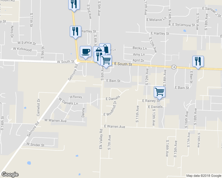 map of restaurants, bars, coffee shops, grocery stores, and more near Watermill Circle in Ozark