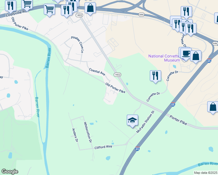 map of restaurants, bars, coffee shops, grocery stores, and more near 152 Candle Court in Bowling Green