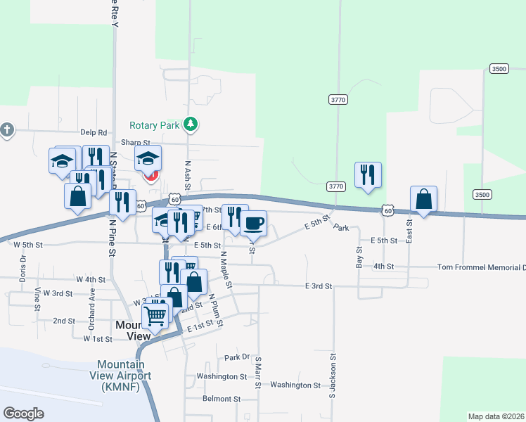 map of restaurants, bars, coffee shops, grocery stores, and more near 501 East 7th Street in Mountain View