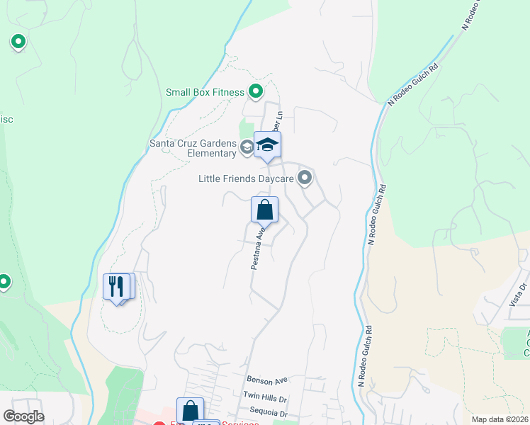 map of restaurants, bars, coffee shops, grocery stores, and more near 342 Cabrillo Avenue in Santa Cruz