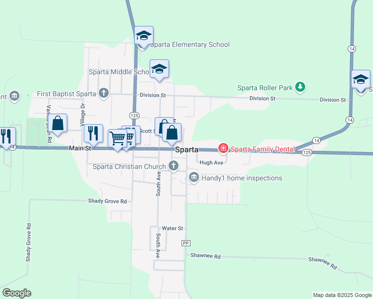 map of restaurants, bars, coffee shops, grocery stores, and more near in Sparta