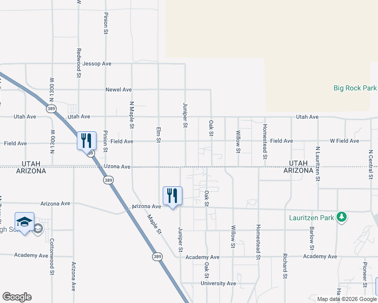 map of restaurants, bars, coffee shops, grocery stores, and more near 660 Juniper Street in Hildale
