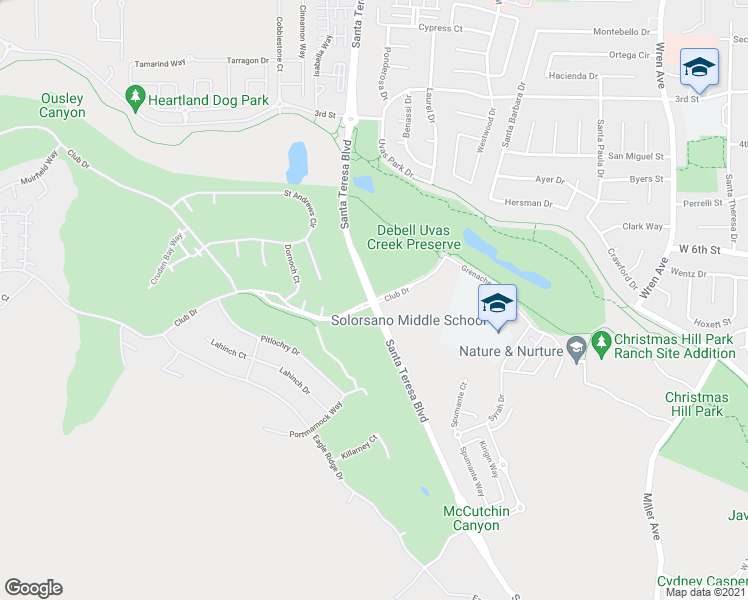map of restaurants, bars, coffee shops, grocery stores, and more near 6756 Santa Teresa Boulevard in Gilroy