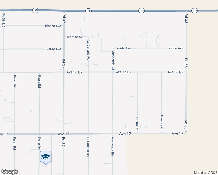 map of restaurants, bars, coffee shops, grocery stores, and more near 17400 Anaconda Road in Madera