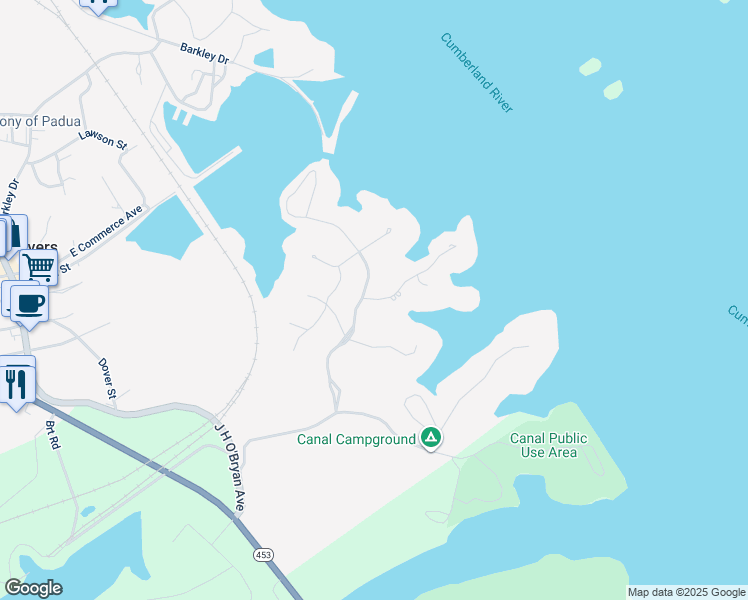 map of restaurants, bars, coffee shops, grocery stores, and more near 700-798 Marina Village Drive in Grand Rivers