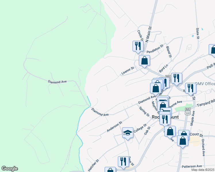 map of restaurants, bars, coffee shops, grocery stores, and more near 60 Edgemont Street in Rocky Mount