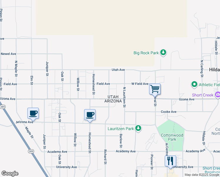 map of restaurants, bars, coffee shops, grocery stores, and more near Field Avenue in Hurricane
